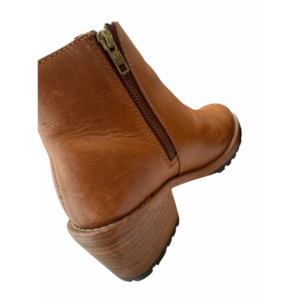 Patina Leather Ankle Boots Sz 7 Brown Block Heel Side Zip Comfort Booties - Picture 8 of 15